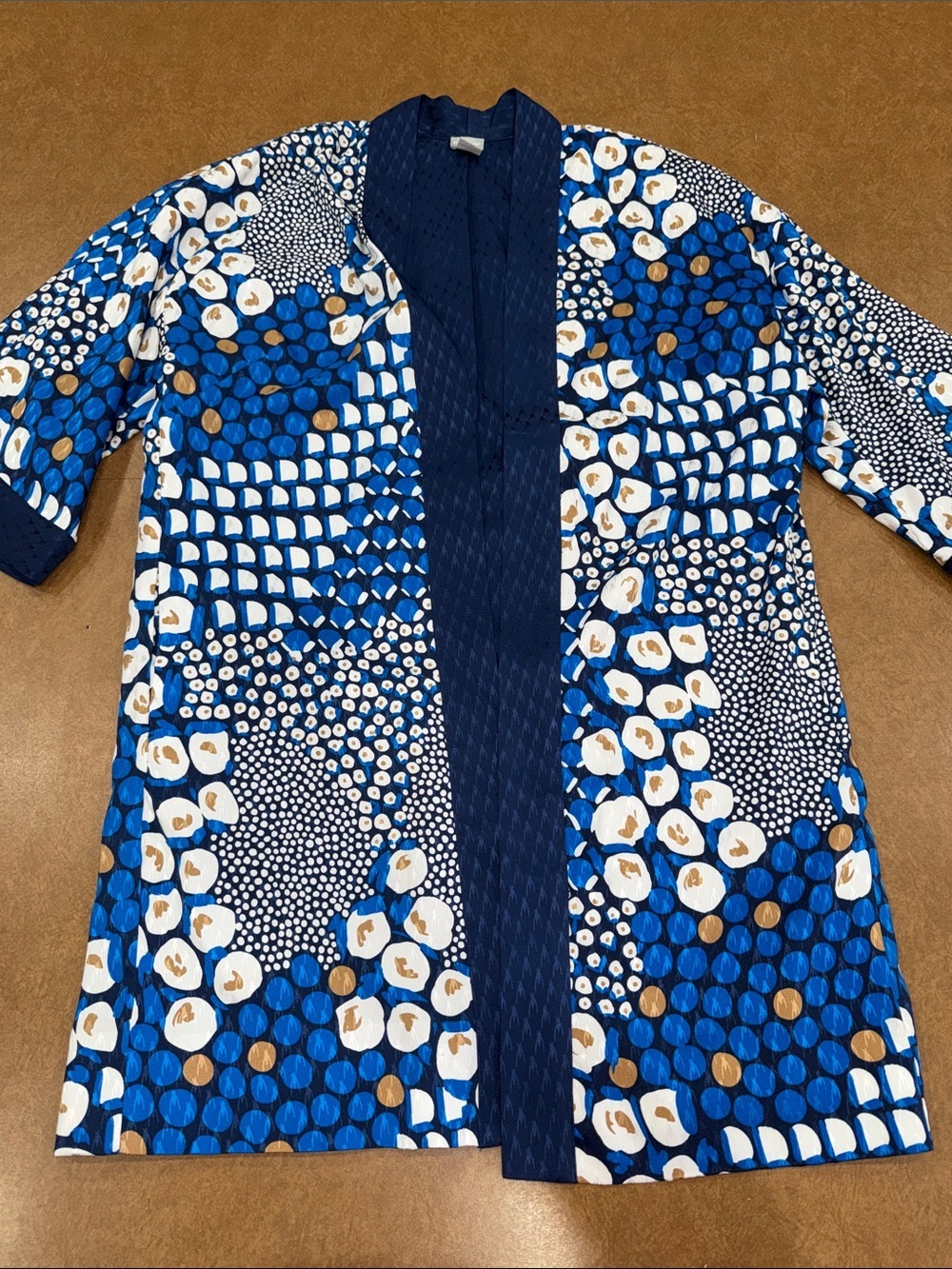 Chico's Blue, White & Gold Printed Kimono Jacket Mixed Designs • Size 2